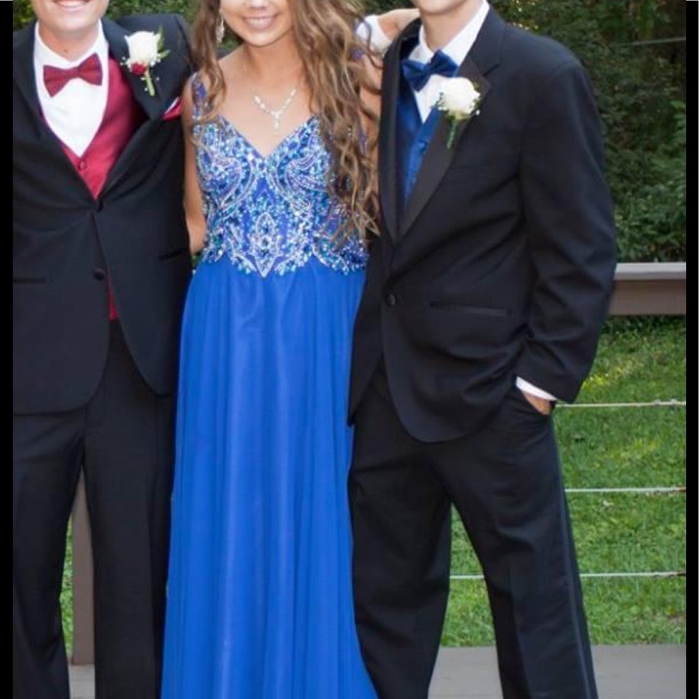 Dave & Johnny Blue Beaded Bodice Formal Dress